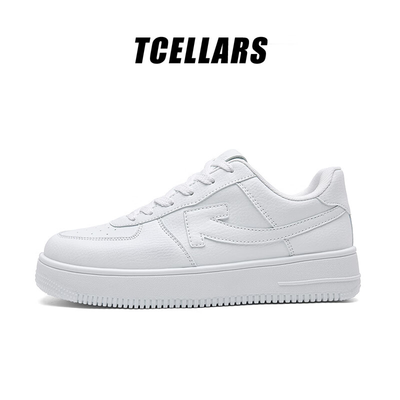 Tcellars小白鞋男鞋春夏新款低帮厚底板鞋简约百搭透气舒适休闲鞋子男款 复古白 39