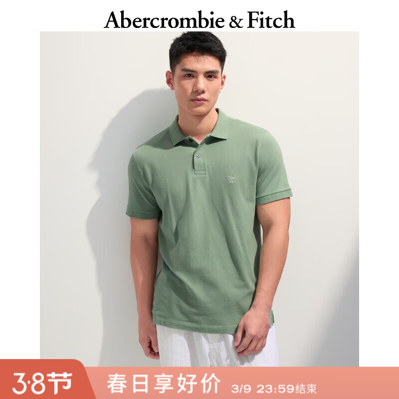 Abercrombie &amp; Fitch【经典POLO】小麋鹿图案男装25夏季美式通勤短袖T恤 绿色 M (180/100A)