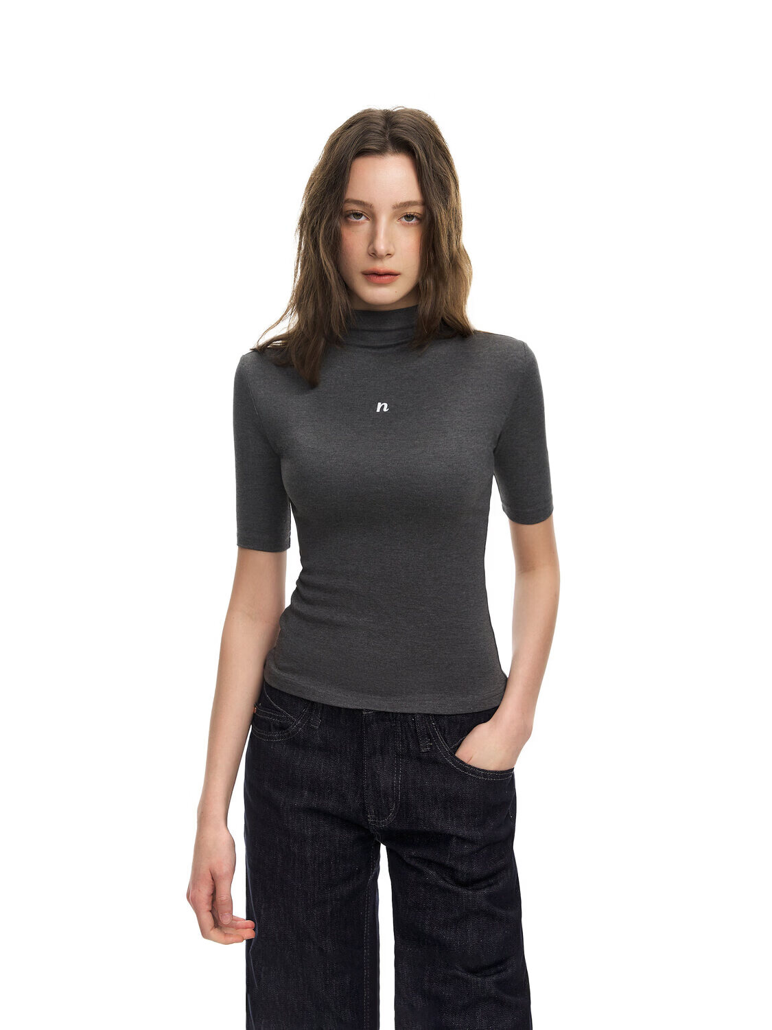 NICEBAD莱赛尔针织半袖小高领打底修身T恤基础简约潮流春夏 白色(预售) M