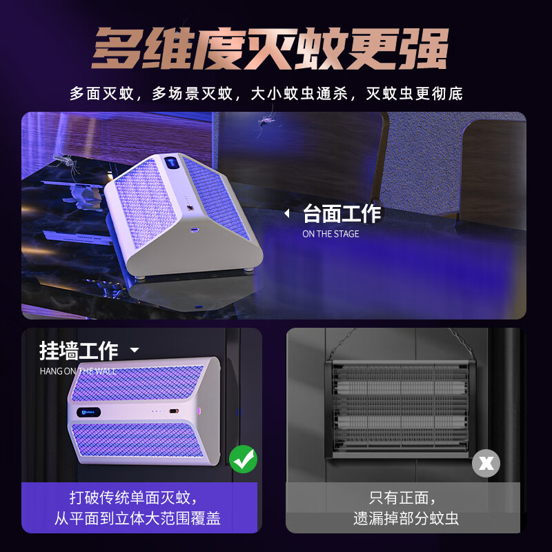 度斯灭蚊灯灭蝇灯苍蝇蚊子捕捉器挂墙室内家商用餐厅饭店商铺诱捕驱蚊 高端款灭蚊灯（立体广角灭蚊）白色300㎡