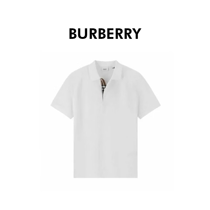 BURBERRY巴宝莉男士白色棉质纽扣下格纹短袖Polo衫80922751 M 礼物