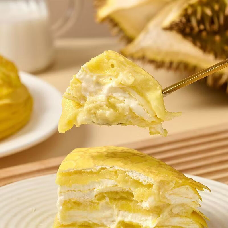 金枕榴莲千层榴莲果肉泰国金枕榴莲千层蛋糕甜品生日小金条小蛋糕 400g/盒*3【新鲜6寸金枕榴莲千层】