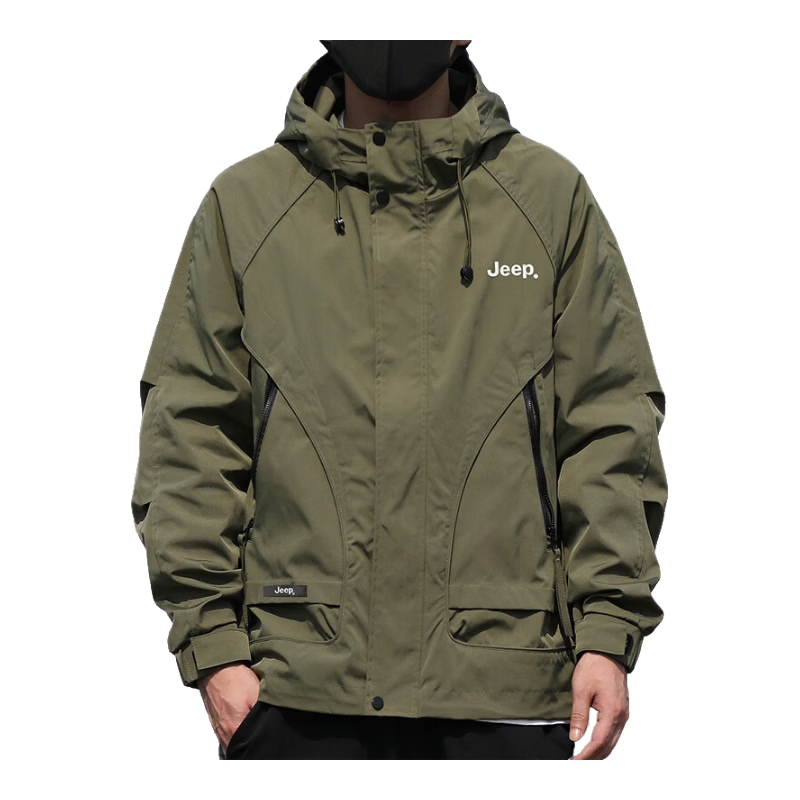 JEEP吉普夹克男士外套春秋季冲锋休闲宽松工装衣服男装 军绿 XL