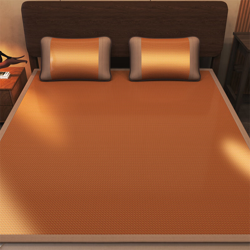 雅鹿藤席夏季冰丝席套件夏天家用双人床软席宿舍凉席双面凉席c 古风-姜黄 90*190cm（单席）