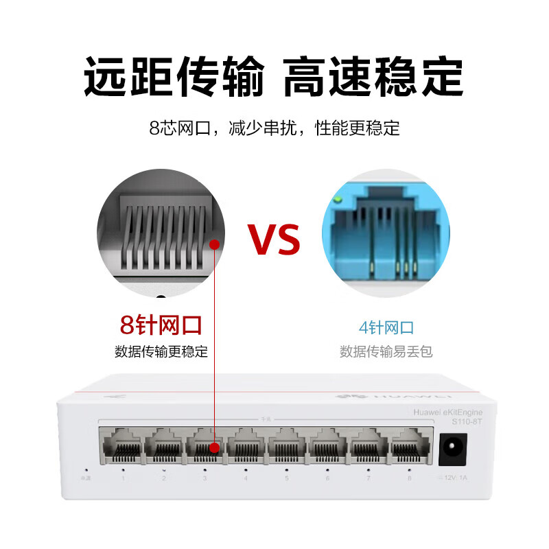 华为坤灵交换机8口千兆S110-8T 八口网络交换机非网管交换器分线器 企业级办公家用组网即插即用低功耗