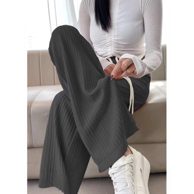 有只绵阔腿裤云朵轻盈窄版裤子女裤阔腿裤运动春夏休闲直筒裤夏打底裤 深灰色 均码 (80-140斤)裤长100CM 裤腰带统一米白