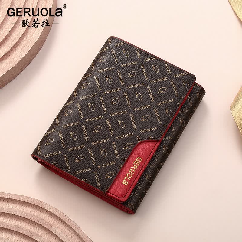歌若拉（GERUOLA）女短款皮夹2025新款大容量防消磁卡包 酒红色