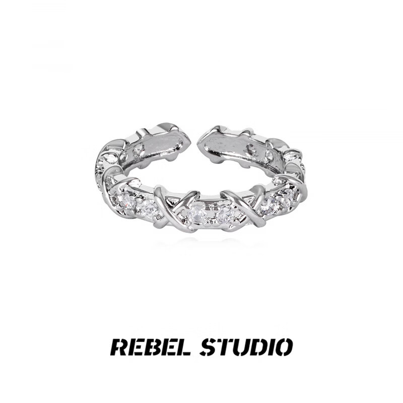 恒久叶满锆金色属交叉戒指女轻奢感冷淡风欧美ins百搭时尚开口食指戒 戒指一枚