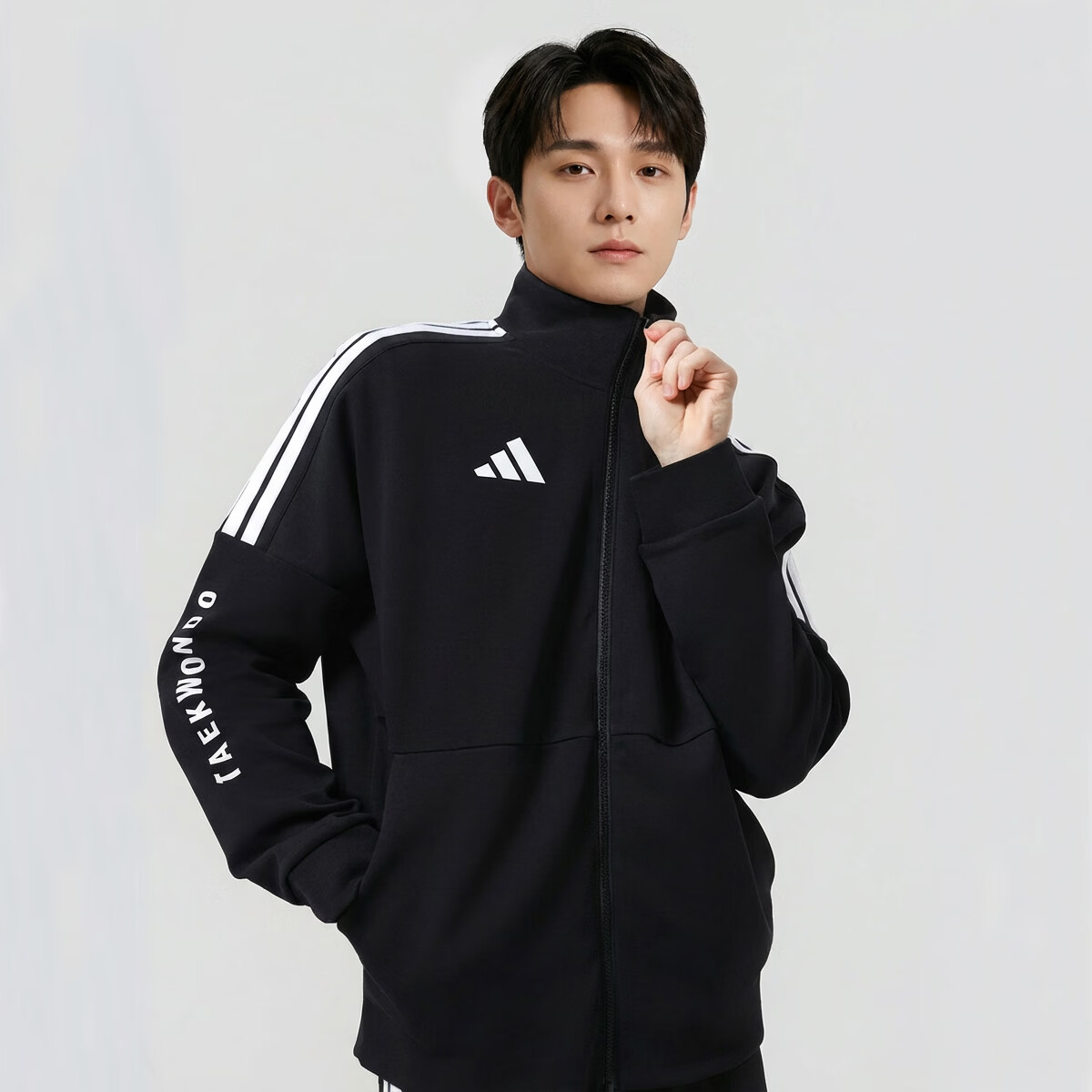 阿迪达斯（adidas）外套男2026春季新款针织立领夹克外套防风棉质运动服 黑白 M