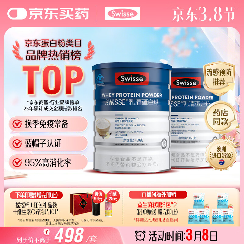 Swisse斯维诗蓝帽乳清蛋白粉 中老年增强免疫力术后营养 450g*2 三八节