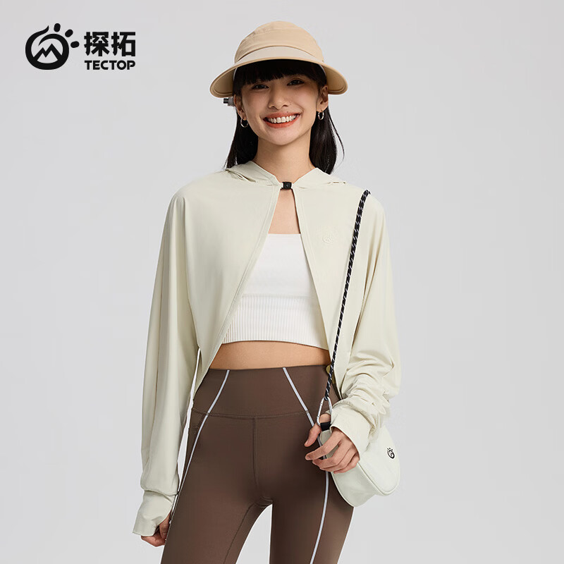 探拓（TECTOP）UPF200+防晒衣女原纱冰感防紫外线皮肤衣户外骑行防晒服 鱼肚白[披肩款] L
