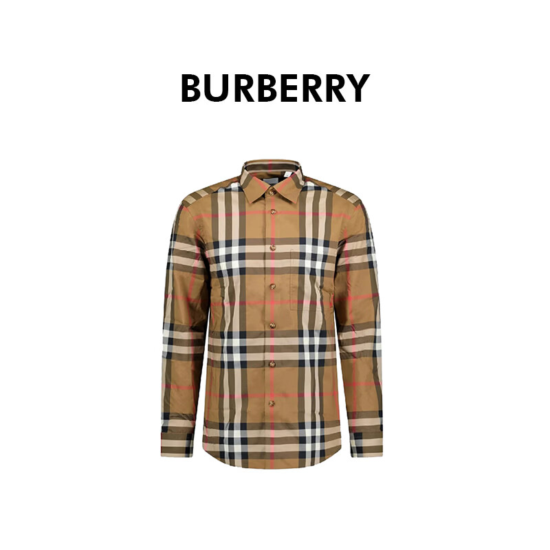 BURBERRY博柏利巴宝莉新款男士棕色棉质休闲格纹长袖衬衫80929171 L