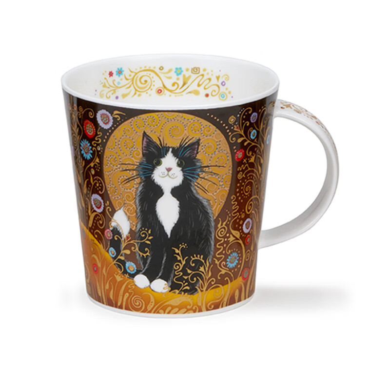 丹侬（DUNOON）英国骨瓷马克杯大容量咖啡杯 神秘的猫 陶瓷水杯22k金装饰礼盒装 黑白(22K金)(480ml)