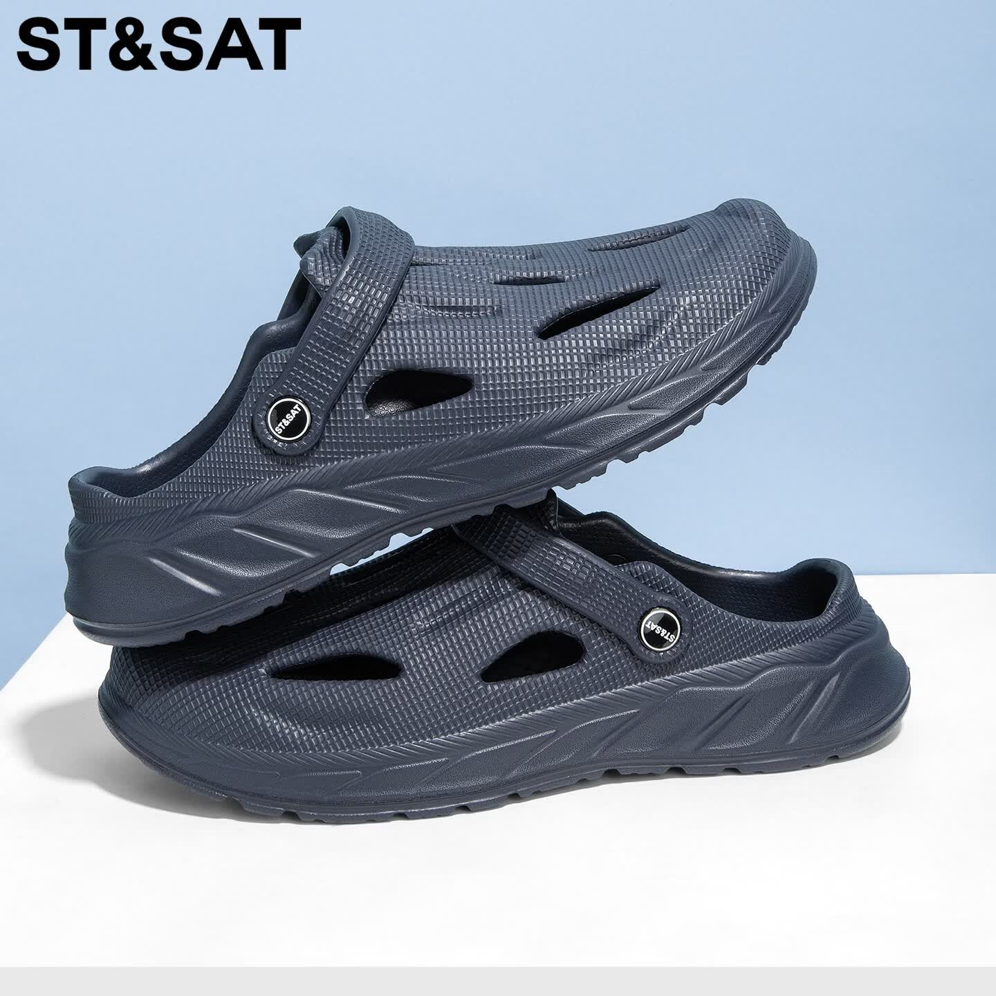 星期六（St&Sat）洞洞鞋男士夏季新款户外两穿凉鞋男休闲涉水凉拖鞋男防滑沙滩鞋男 深蓝色 44-45 标准运动鞋尺码 京东折扣/优惠券