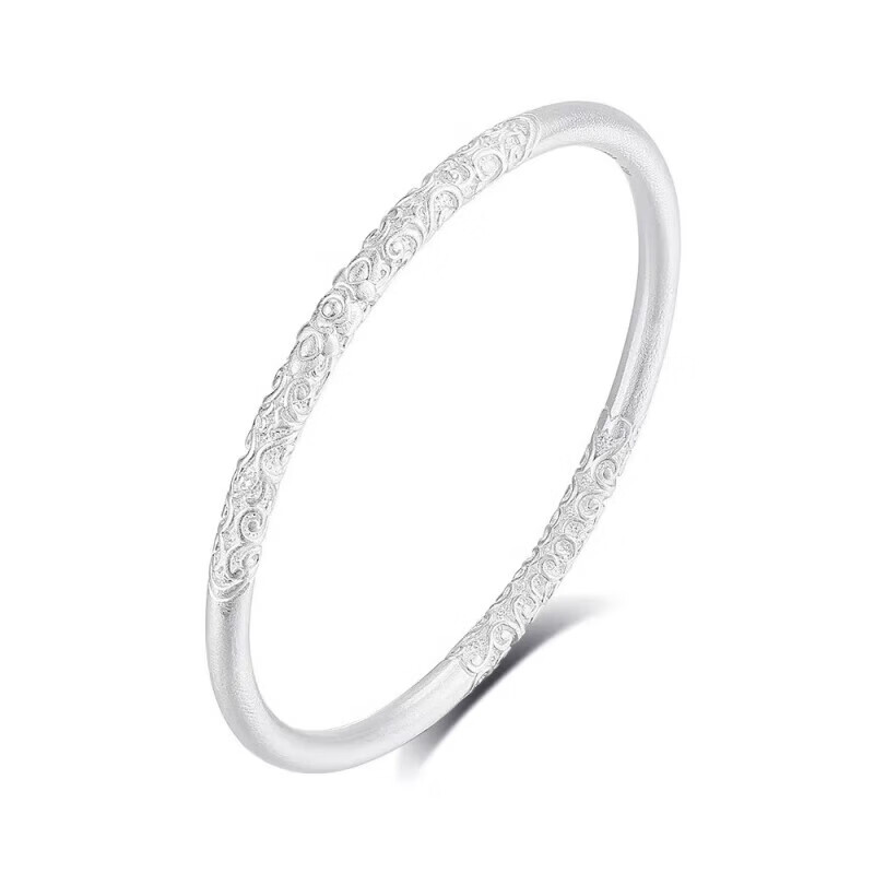 老凰祥足银9999卷草纹古法银手镯实心闭口银镯子生日礼物送女 麻将手镯-62