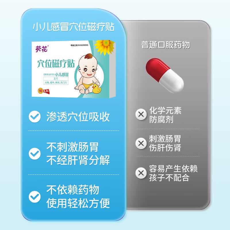 葵花小儿感冒贴宝宝流鼻涕鼻塞感冒咳嗽肚脐贴打喷嚏通气婴童风寒风热 1盒