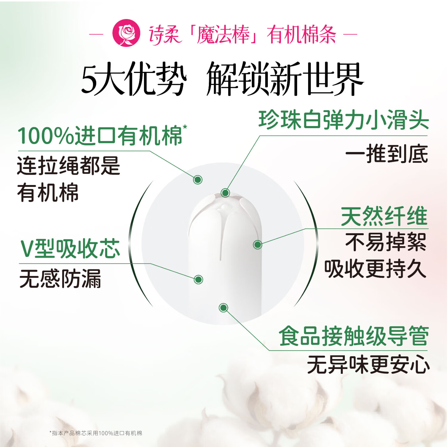 诗柔【魔法棒】进口有机卫生棉条敏感肌专用导管式大流量  普通型长导管8支