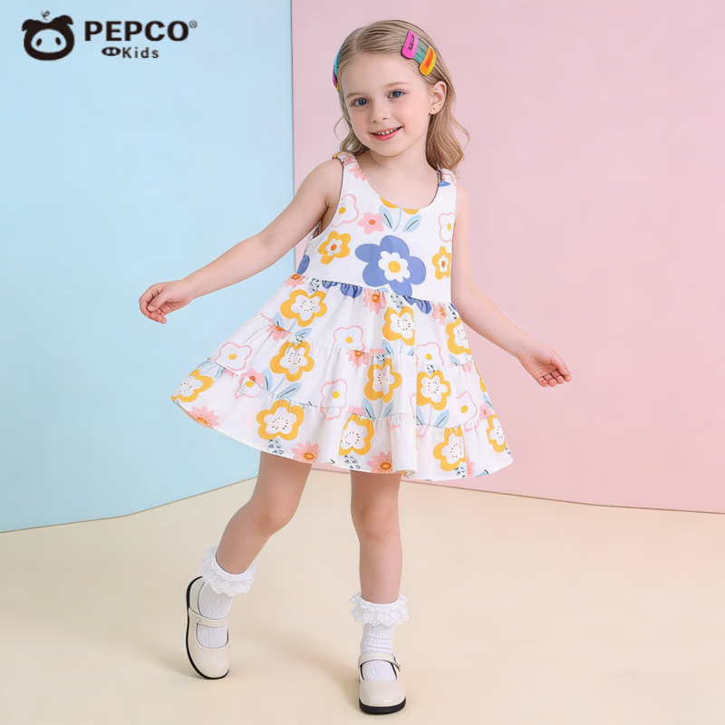 С�����ɣ�PEPCO��Ůͯ����ȹ�����ļ��¿��ȹ�ȼٷ纫���ͯ��������黨����ȹ ���ȹ-������� 140 (��������120-130cm) 28.9Ԫ