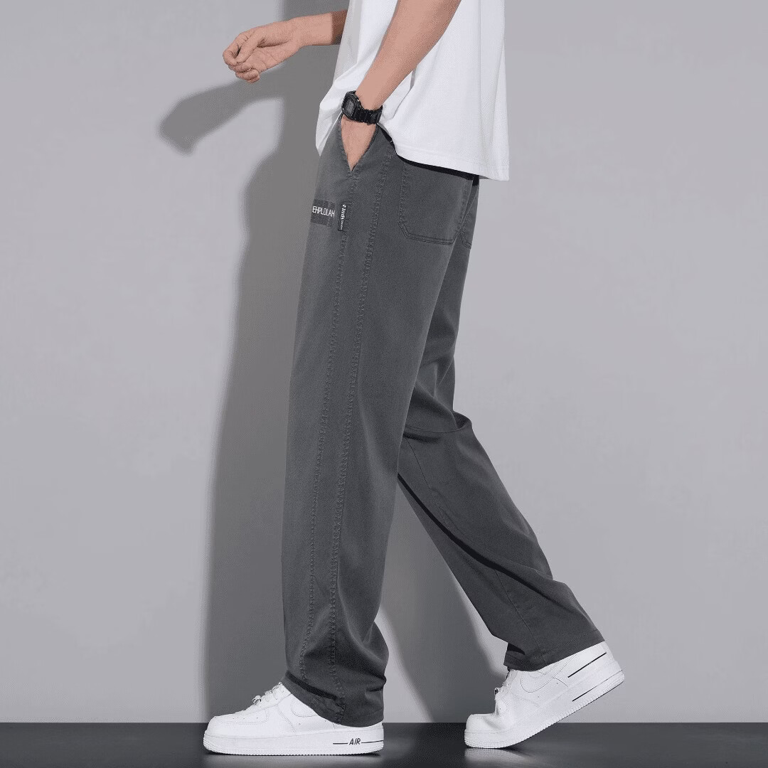 【天丝正品】莱赛尔休闲裤男2026春季天丝宽松直筒百搭长裤子833 灰色 【标准款】 M 【建议90-115斤】