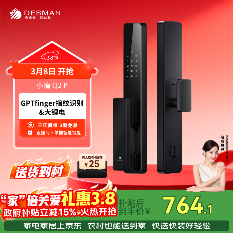 德施曼（DESMAN）智能门锁密码锁入户门 电子锁家用防盗指纹锁 小嘀 Q2P