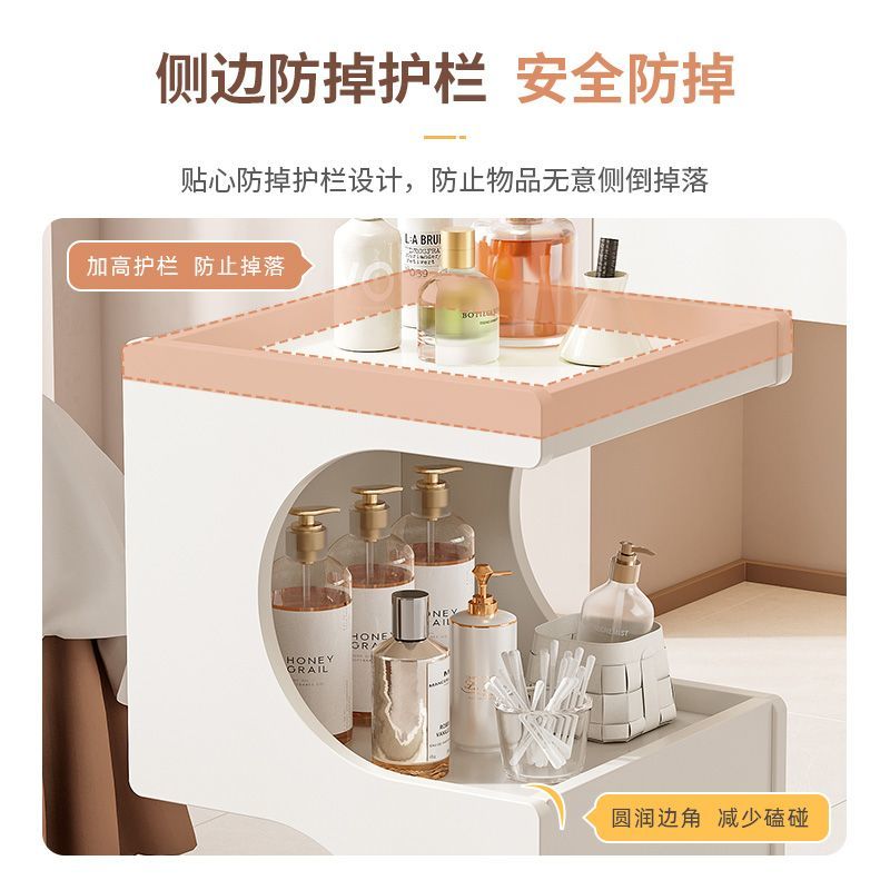 匠饰美容院专用小推车木质可移动护理仪器置物架化妆品手推高级工具车 40*46CM 暖白色