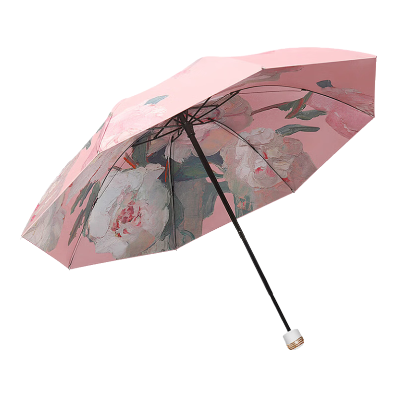 知临双层加厚防晒防紫外线遮阳太阳伞折叠高颜值全自动晴雨伞两用女生 粉芍药【双层黑胶双面双花-防紫外线】丨赠拎包