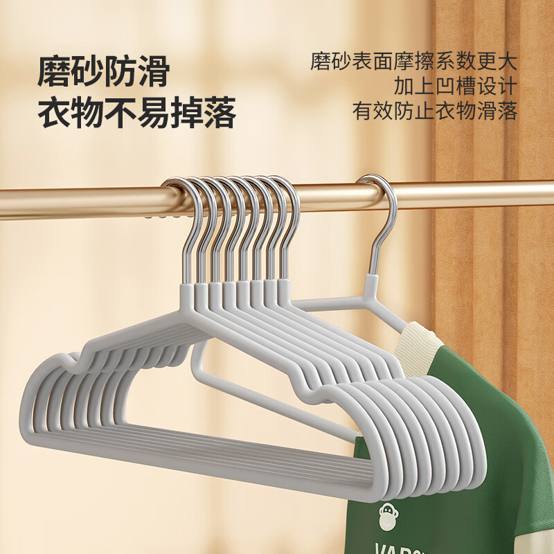 LYNN衣架衣挂晾衣架无痕防滑卧室衣柜衣撑子晾晒架干湿两用宿舍寝室用 43cm带凹槽磨砂衣架-浸塑10支装