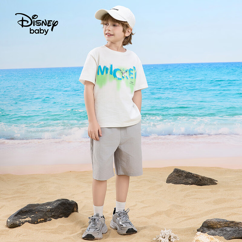 迪士尼(Disney)童装男女童纯棉短袖t儿童圆领时尚短袖T恤上衣2026夏季新款中大童 本白 130 高125-135cm重50-60斤