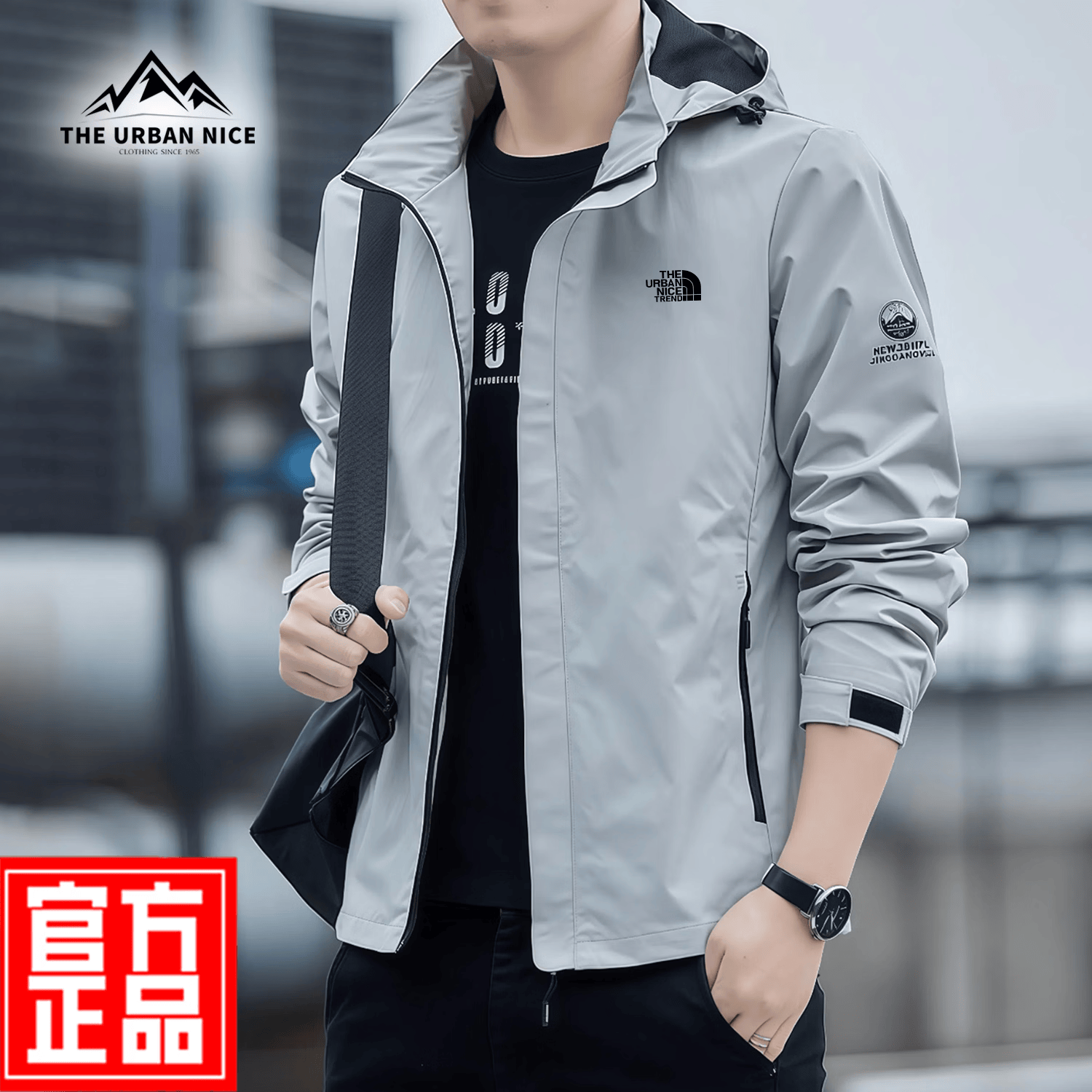 THE URBAN NICE官方品牌夹克男2026秋冬季新款三防外套男士宽松休闲户外冲锋衣 奢华黑-标准款 -官方正品 3XL 码【建议145-160斤】