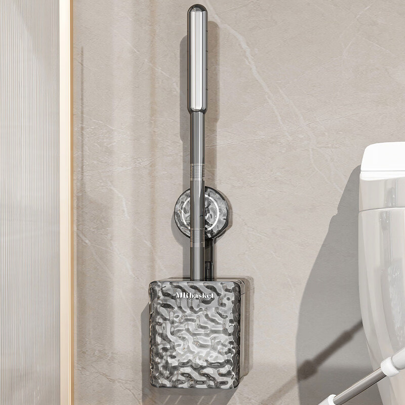 溥畔吸盘马桶刷家用无死角卫生间壁挂式长柄清洁刷2025新款硅胶洁厕刷 透灰