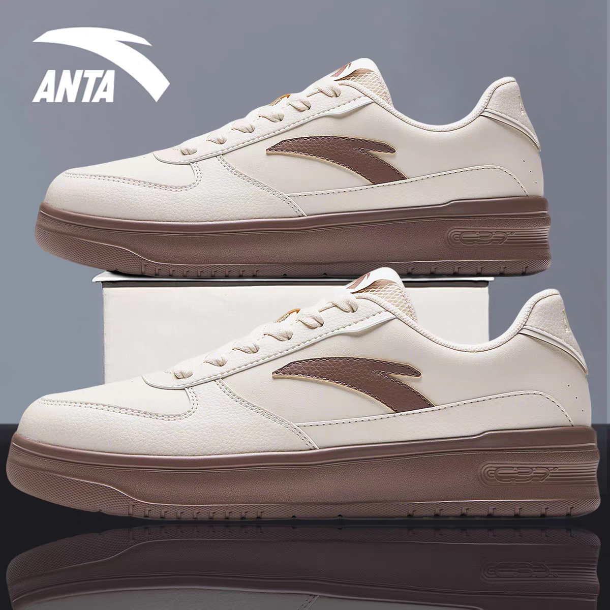 安踏(ANTA)轻程V2板鞋男鞋2026春夏季旗舰新款C37软底厚底休闲小白鞋子 8002-2象牙白/石壳绿 41