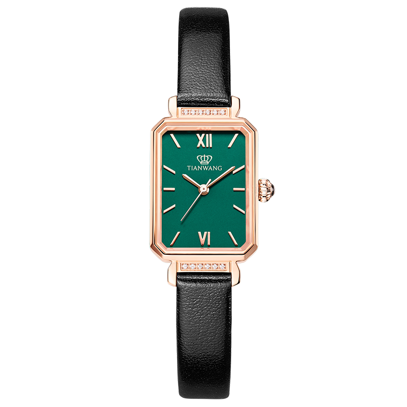 天王（TIAN WANG）手表女 生日礼物皮带石英表绿盘玫瑰金色表圈LS31283P.LB1.E.A