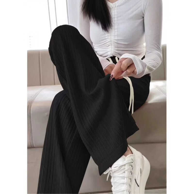 有只绵阔腿裤云朵轻盈窄版裤子女裤阔腿裤运动春夏休闲直筒裤夏打底裤 米白色 均码 (80-140斤)裤长100CM 裤腰带统一米白