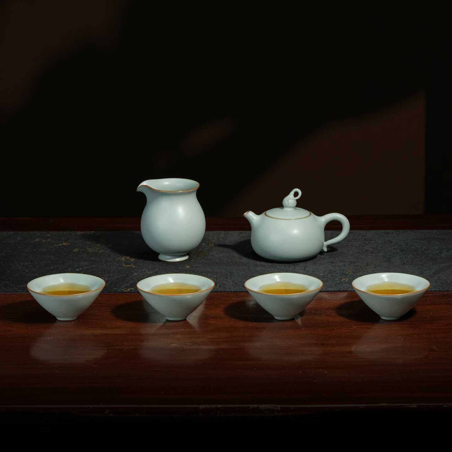 仁慈佑物整套茶具套装 天青色手工汝窑 景德镇产 礼盒装福禄乾坤套装 福禄乾坤茶组7件套 不开片汝窑