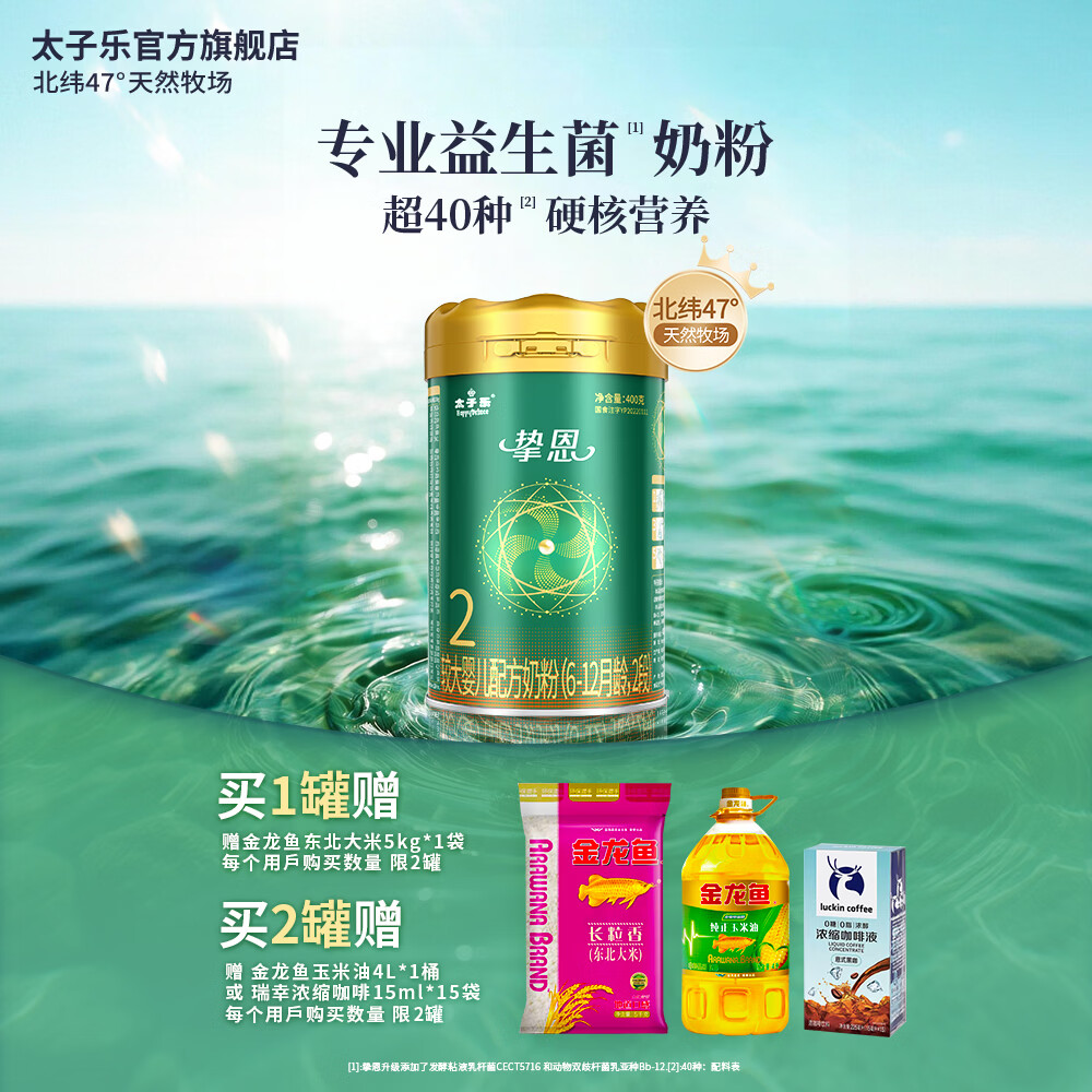 太子乐（Taizile）挚恩较大婴儿配方奶粉2段(6-12个月婴幼儿适用）400g 400g/听