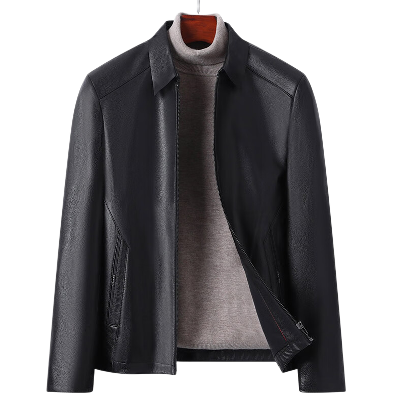凱撒真皮皮衣男士秋冬翻領牛皮革海寧皮夾克外套KS88873 黑色 XL 