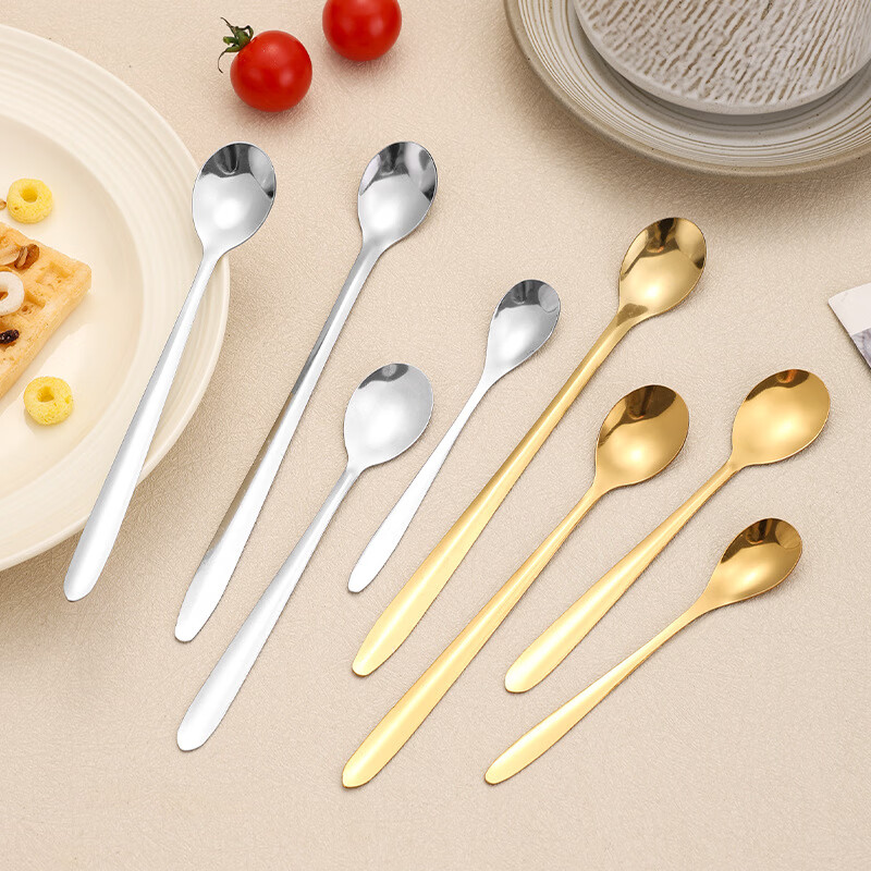 趣味厨不锈钢长柄搅拌勺小汤匙加长咖啡勺子简约甜品奶茶蜂蜜冰勺甜品勺