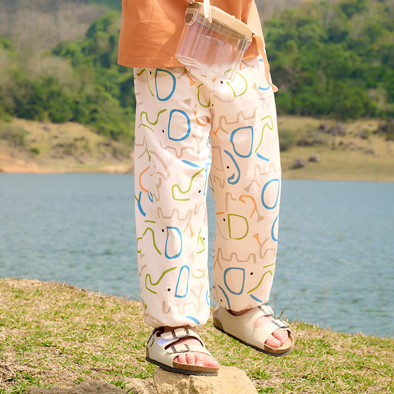 棉花堂（cottontown）【100%棉+抗菌】棉花堂儿童裤子夏装男童长裤女童童装宝宝防蚊裤 线条小兔 90 90/50