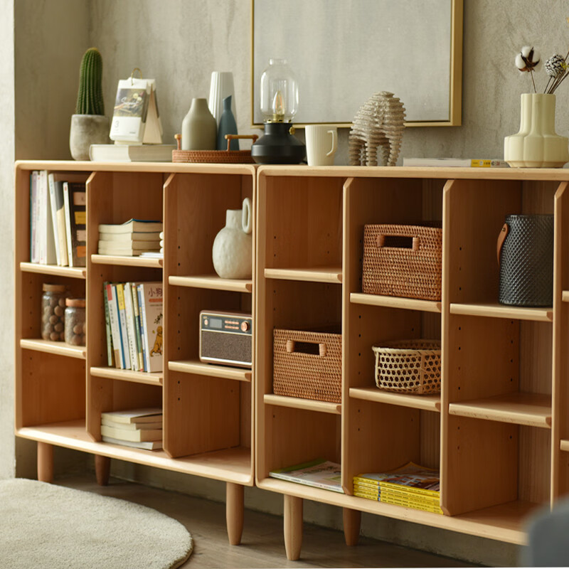 中掌柜盼居实木榉木书柜实木落地书架客厅靠墙柜儿童书柜矮柜组合格子柜 德国山毛榉木[42x30x90]标配后背板