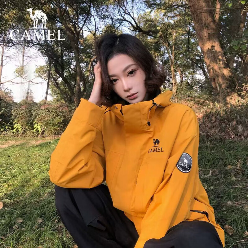 骆驼雨舞者春秋新款户外冲锋衣男女防风防水徒步情侣款登山服外套 黑色【春秋款】 3XL 建议170-190斤