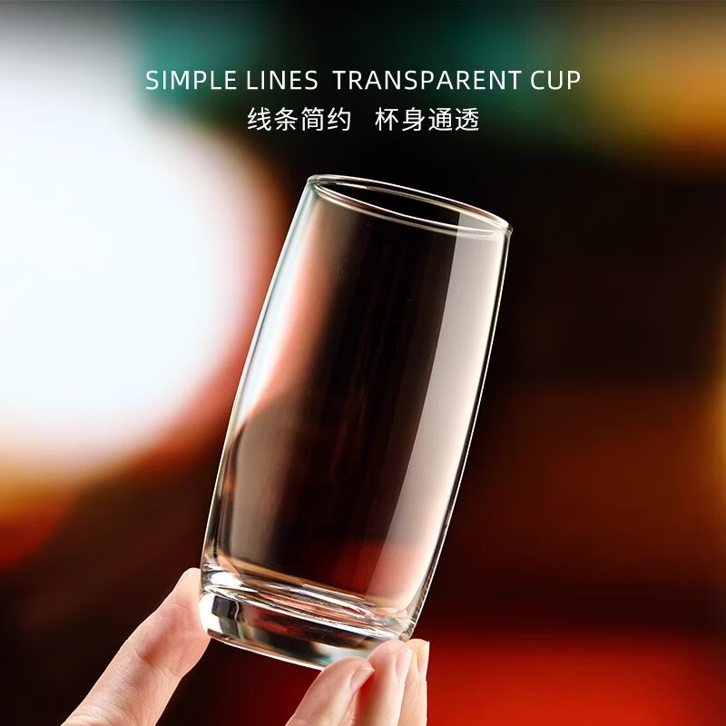 鸥欣进口玻璃杯水杯套装办公室待客茶杯耐热玻璃杯家用透明喝水杯子 460ml 6只装+黑杯架+胡桃色盘+大肚壶