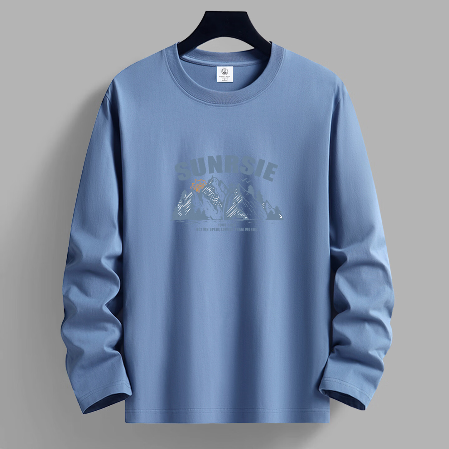 布卡澜琦春秋季新款男士圆领长袖T恤时尚潮流印花圆领长袖休闲体恤衫卫衣 白色SUN山峰长袖 XL 【建议120-135斤】