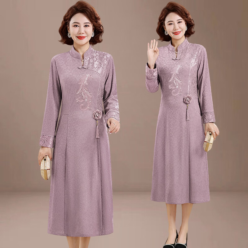 孜颜喜婆婆婚宴装连衣裙2026新款高贵年轻50-60岁洋气妈妈装裙子春装 9378浅紫色 4XL 【130-145斤】