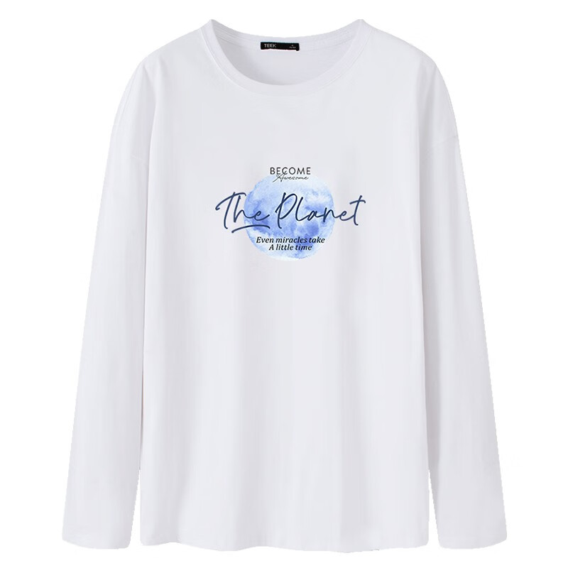 TEEK重磅水柔棉长袖t恤男装秋装 青年字母印花上衣2025秋冬季时尚衣服 HE636白色 L