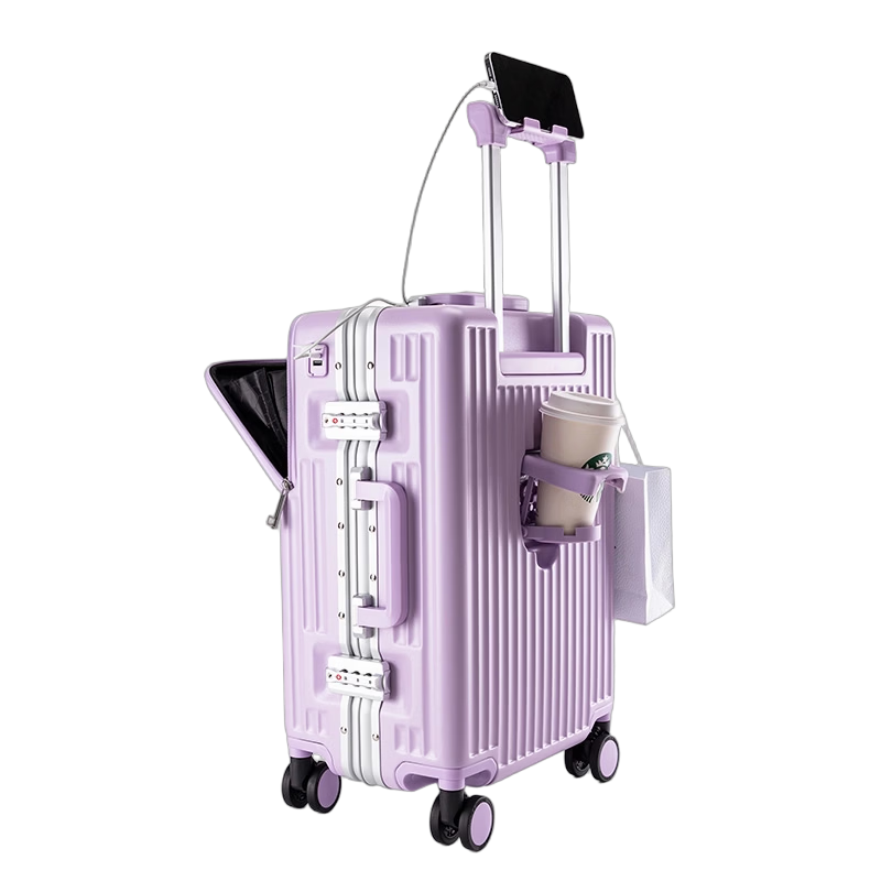 Walker Shop轻奢品牌行李箱铝框登机箱男前开盖多功能拉杆箱密码旅行箱 紫色 26英寸