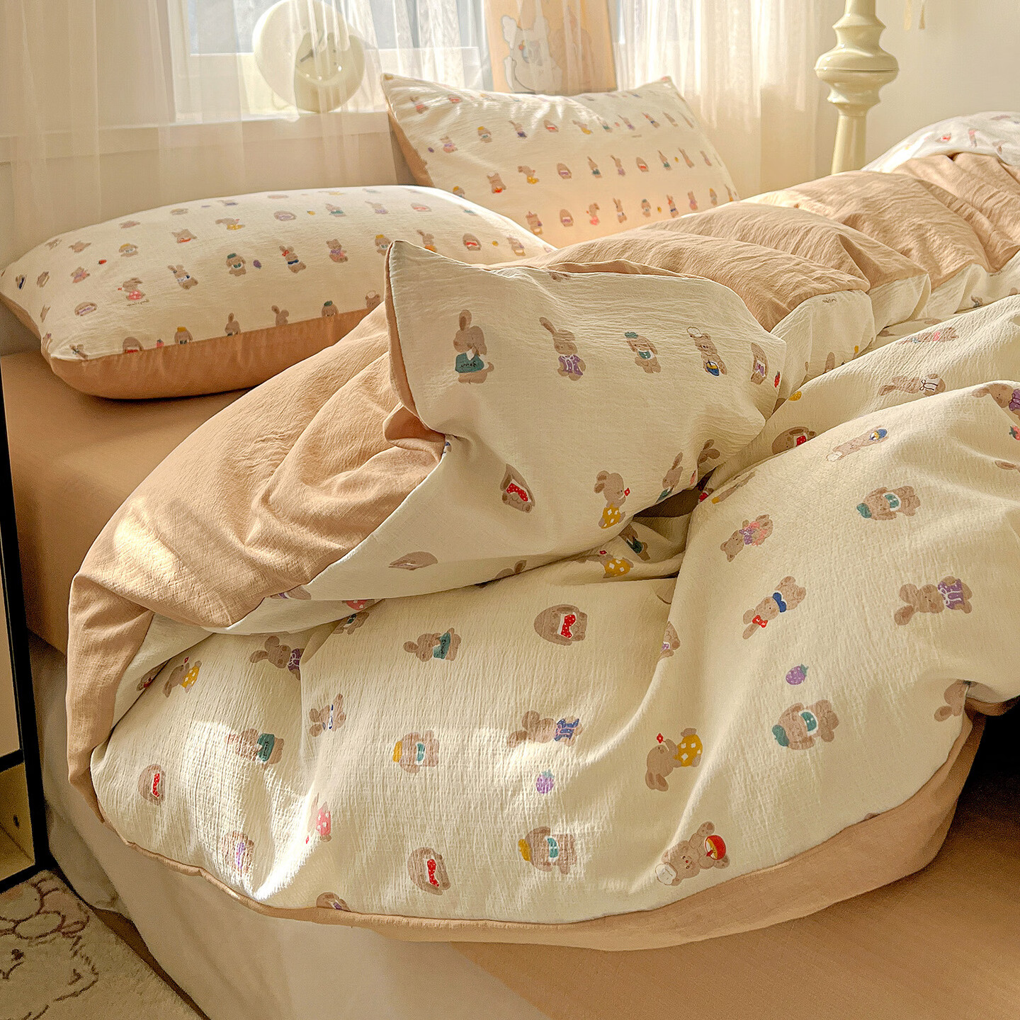 雅鹿床上双层纱四件套2026新款床单被套学生宿舍单人三件套3 M系-兔子和狗【母婴级面料/亲肤舒适】 2.0四件套- 床单款 (被套200*230cm)