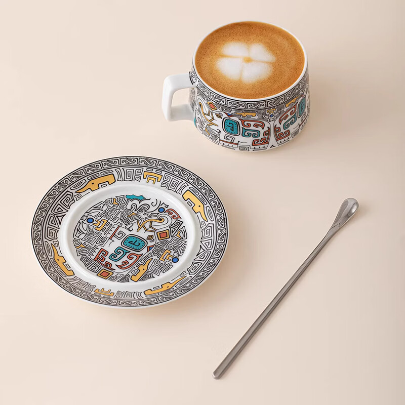 BOSSY国潮三星堆文创高档鎏银咖啡杯碟套装高颜值办公室马克杯茶杯送礼 三星堆万象鎏银咖啡杯【礼盒装】