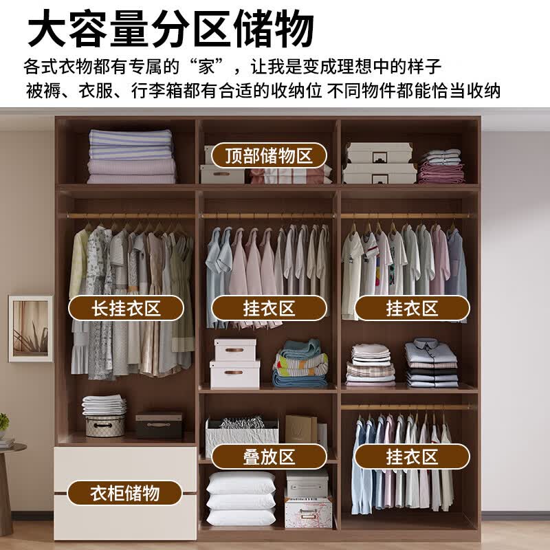 芮颂实木 ENF级衣柜卧室家用大衣柜带抽屉简约收纳2026新款大储物柜子 【16MM加厚背板】1.6米主柜【四门】