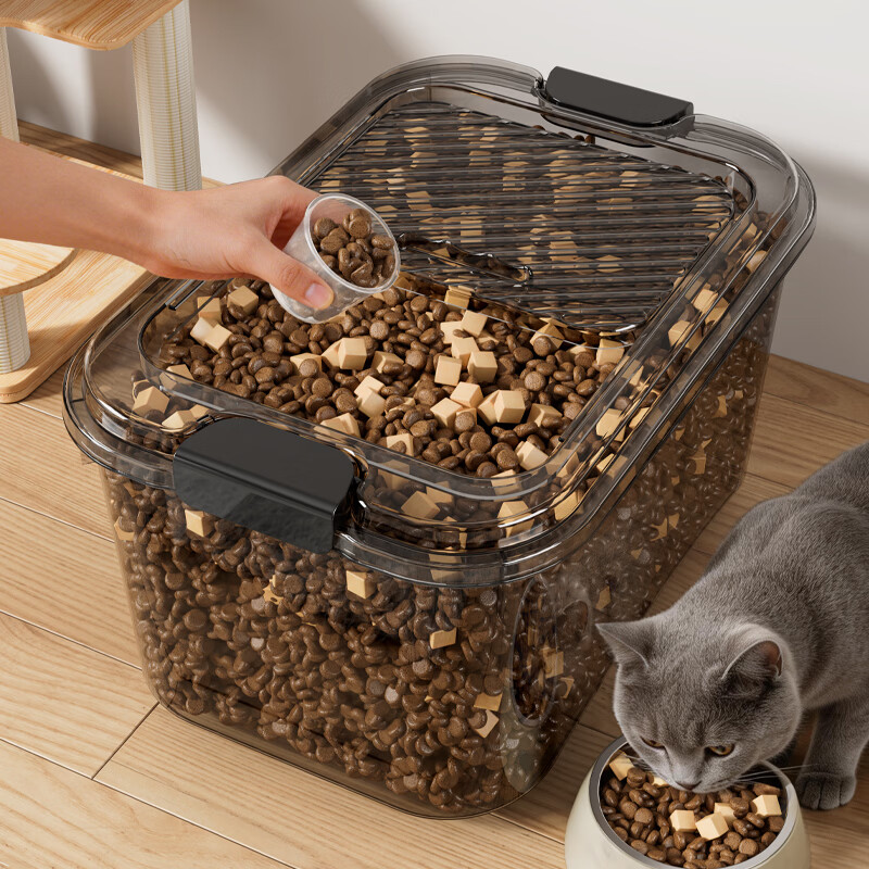 纳份爱透明收纳箱家用玩具杂物整理箱猫狗储粮桶宠物零食密封桶收纳盒子 大号*宠物粮约15-18斤装【透明黑】 升级超大容量/大开口轻松取粮/存粮