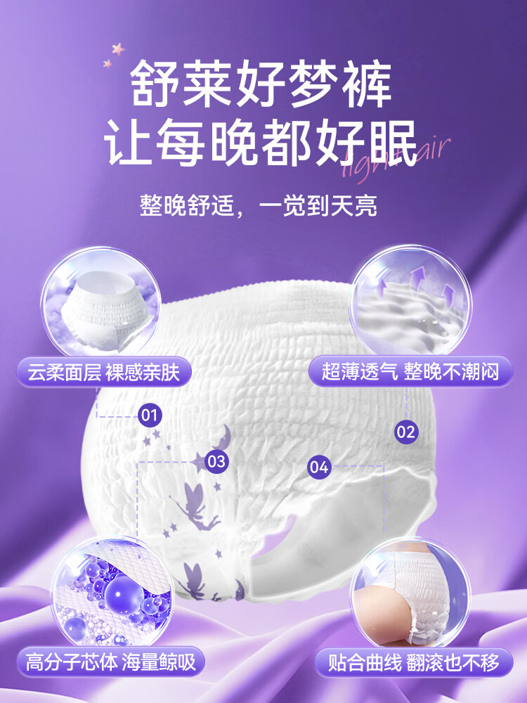 舒莱好梦安睡裤大码经期女夜用防侧漏透气姨妈卫生巾安心裤拉拉 M-L码 1条 好梦裤【1包6条】